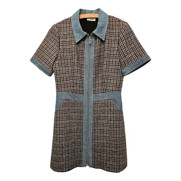 Sandro Houndstooth Print Mini Dress Size 40 - Picture 1 of 4